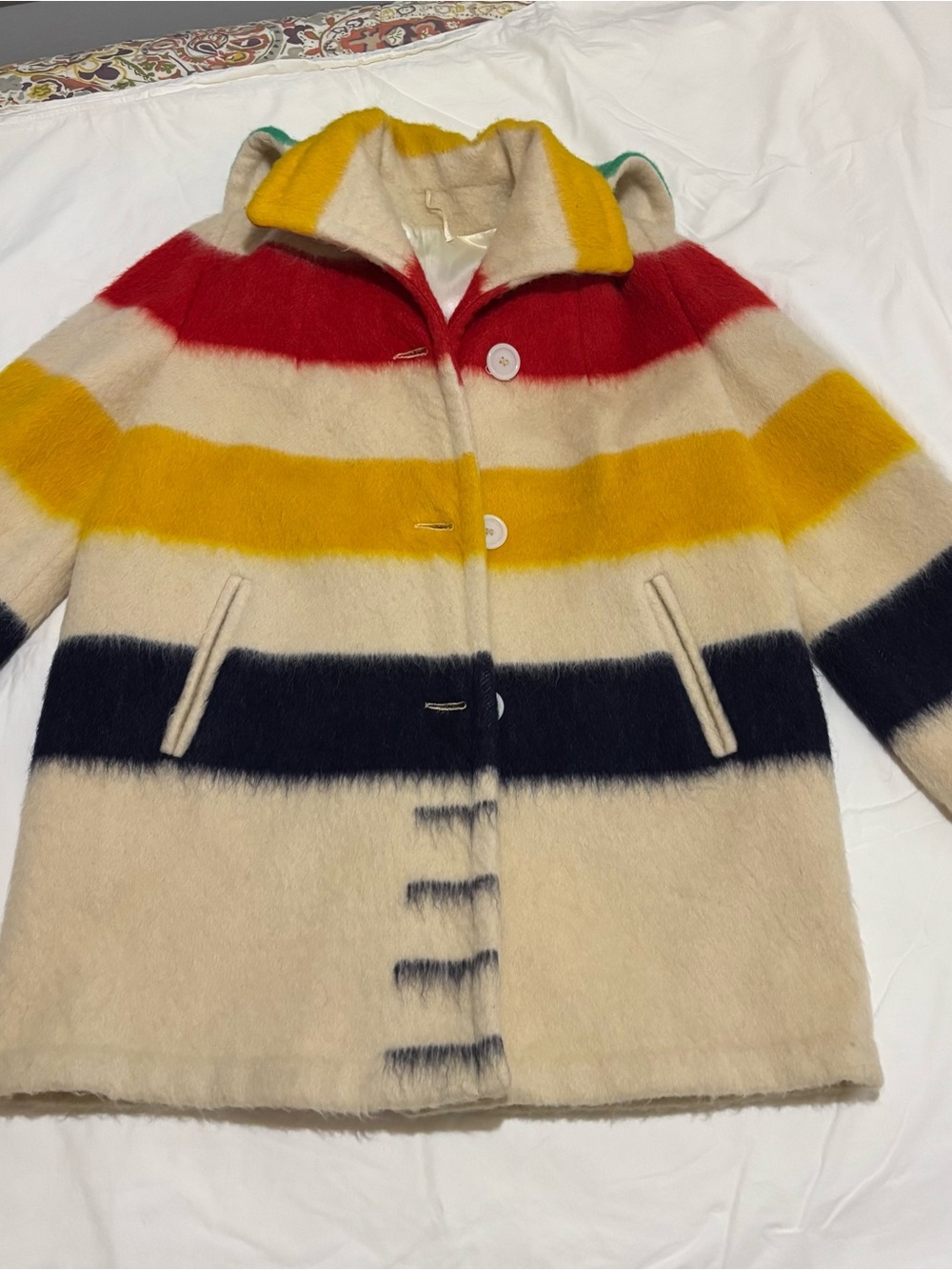 Vintage Hudson Bay Blanket Coat with removable hood M-L